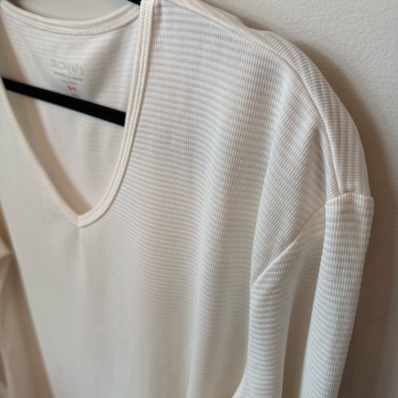 Segments V-Neck Ribbed 3/4 Sleeve Top Ivory Modal Basic Capsule Canada Sz XXL - Picture 2 of 8